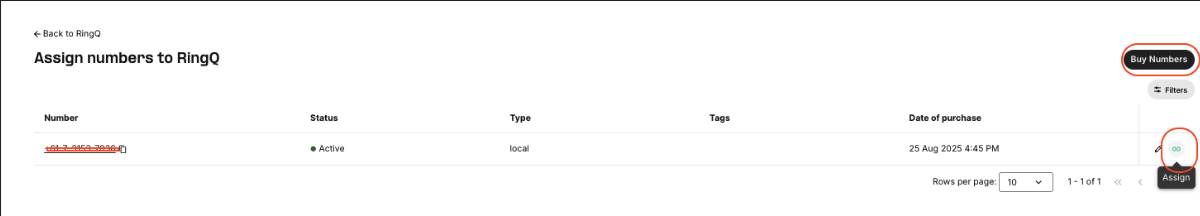 Assign a Telnyx number